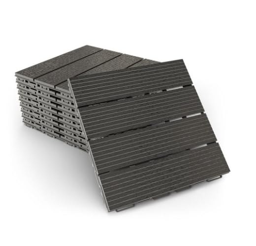 Composite Decking Tiles | Patio, Balcony, Concrete, Hot Tub Deck | 30x30cm Square Connect Flooring | Easy Installation | Low Maintenance | Great Drainage (Set of 56 Tiles 5m²)