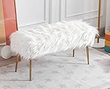 Kmax Fur Entryway Bench, White Shaggy Furry Cute Makeup Bench Seat for Girls, Modern Long Bench with...