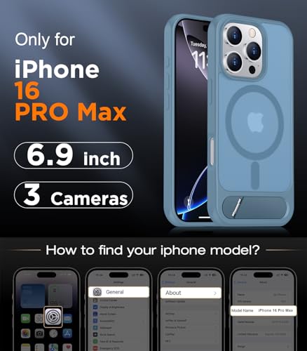 Image of Magnetic Compatible with iPhone 16 Pro Max Case, [Built-in Invisible Kickstand][Compatible with MagSafe][Military Grade Shockproof] Slim Translucent Matte Phone Case for iPhone 16 Pro Max 6.9 inch