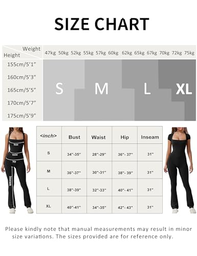 BANETTETA Black Jumpsuit for Women Plus Size Flare Legs Bell Bottom, Long Pants Romper Short Sleeve Square Neck 2024 Fall (Black Short Sleeves, XL) - Thumbnail 6