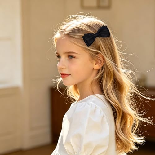 Pinzas para cabello niños lazo grosgrain 3.5 pulg negro miniatura 3