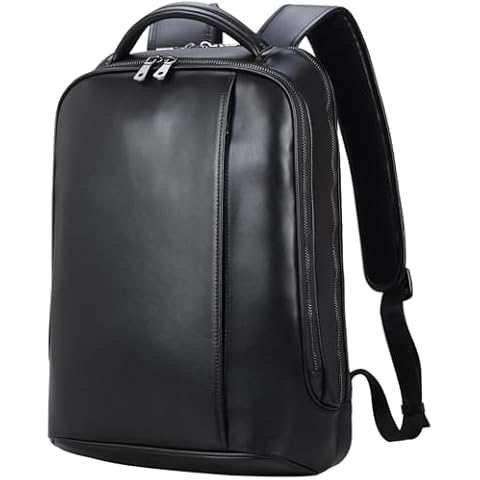 Masa Kawa Slim Leather 14" Laptop Backpack for Men Women Small Business Travel Office Work Computer Rucksack Bag Executive Casual Daypack, Black Cover