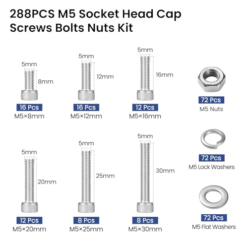 image for BNUOK 288 PCS M5 Screws Assortment Kit, 304 Stainless Steel M5 Bolts K