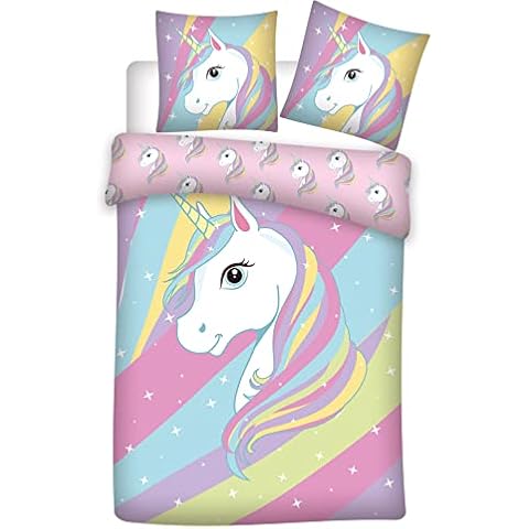AYMAX Unicorn Einhorn Mädchen Bettwäsche-Set 135/200 + 80/80 cm 100% Baumwolle Cover