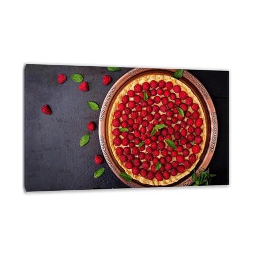 Tableau pour cuisine fraise 30x48cm encadré peinture sur toile de décoration mural