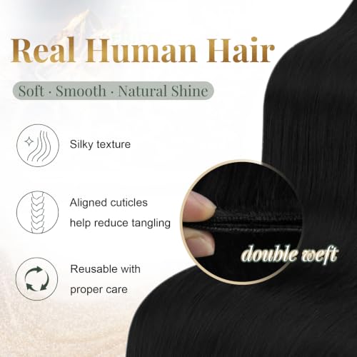 Image of Ugeat Sew in Hair Extensions Real Human Hair, Human Hair Weft Extensions Jet Black, Real Hair Extensions Sew in 18 Inch 100g, Reusable
