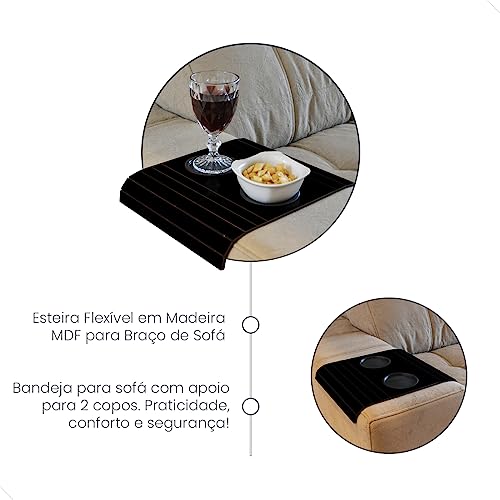 Bandeja Esteira Porta Copos Braço de Sofá Kit com 01 porta controle e 01 simples (Cor Preta)