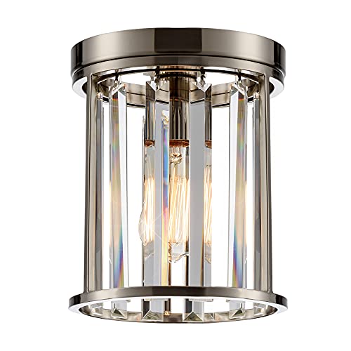 SOZOMO - Lámpara de techo semiempotrada de 1 luz, mini lámpara colgante de cristal transparente, mini pasillo de iluminación moderna, para cocina, isla de cocina, dormitorio, níquel cepillado (1 luz) Cover