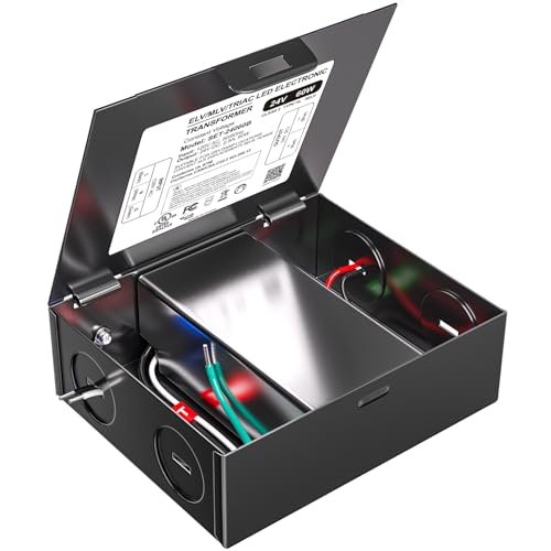 60W 24V Dimmable LED Driver Triac ELV/MLV LED Transformer with Removable Junction Box Compatible with Lutron&Leviton Switches Smooth Flicker Free Dimming & UL Listed Class 2