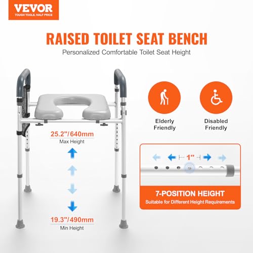 VEVOR Raised Toilet Seat, 7-Position Height Adjustment 19.3