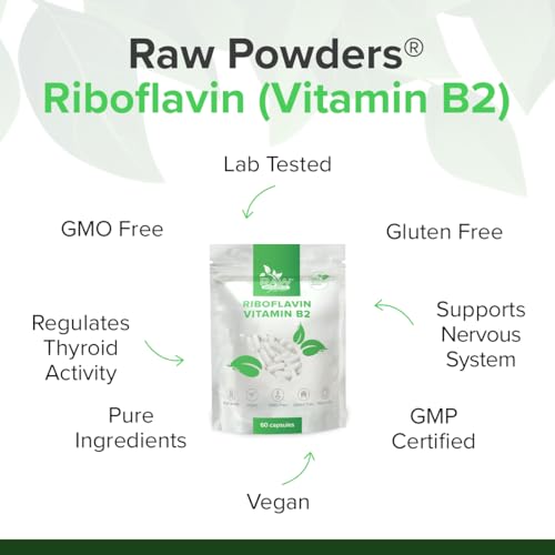 Riboflavin (Vitamin B2) 100mg, 60 Kapseln – Unterstützung für Energieproduktion & Hautgesundheit – Reine Zutaten, GMO- & Glutenfrei von Raw Powders