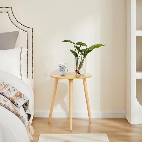 Image of END Table Side Table, Round Solid Wood End Table Coffee Table Flower Stand Small Spaces, Easy Assembly Modern Bedside Table (Full Natural)