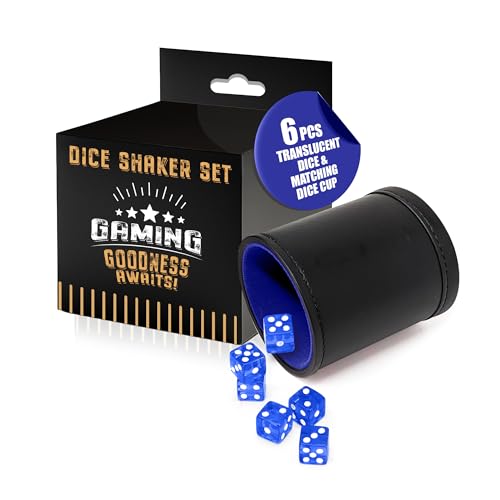 Harbor Loot Blue Dice Shaker Cup Complete with Matching Dice Set of Six Blue Translucent Dice
