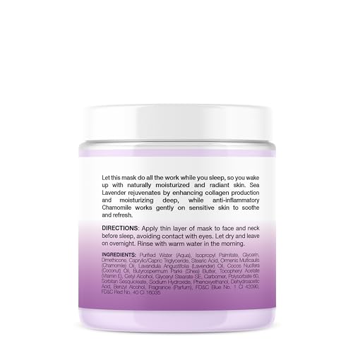 Vitamins and Sea Beauty Sea Lavender Chamomile Sleep Mask – Overnight Hydration Face Mask with Botanicals, Deep Moisturizing & Firming, 8.5 oz
