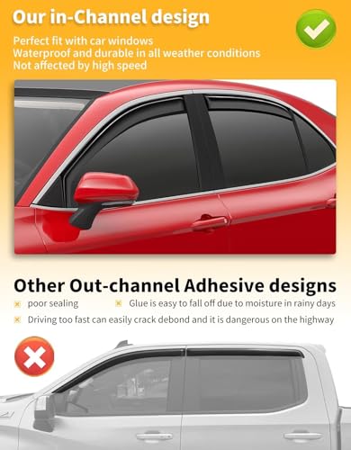 Image of in-Channel Window Visors Rain Guards for Toyota Camry 2018-2024 | Extra-Thick,Extra Durable,Window Deflectors,Vent Visors,Vent Shades,Car Accessories,Polycarbonate (PC)