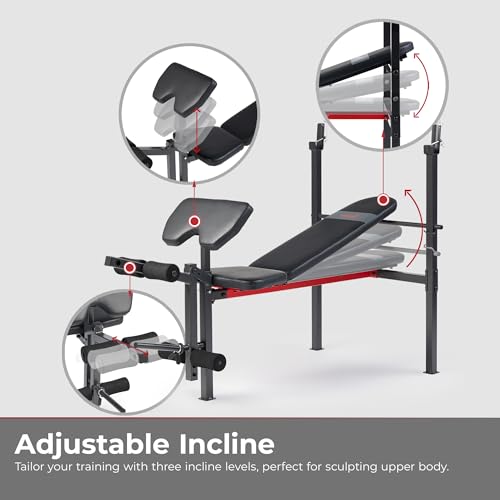 Image of Sunny Health & Fitness Multi-Function Adjustable Weight Bench with Squat Rack & Barbell Rack, Full Body Strength Training Equipment for Home Gym with Optional Leg Developer & Preacher Curl