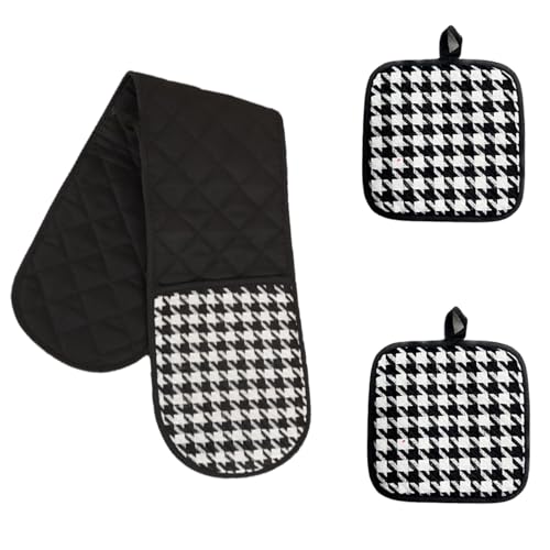 Oven Gloves, Double Oven Mitts Heat Resistan with 2pcs Pot Holder for Home Cooking, Kitchen Accessories - Cosy Home Interiors Oven Gloves, Double Oven Mitts Heat Resistan with 2pcs Pot Holder for Home Cooking, Kitchen Accessories
