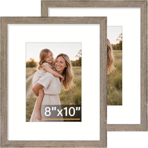 Vittanly 8x10 Picture Frame, Solid Wood Frame with Mat, 2 Pack