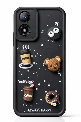 Image of Bintage Case Cute Fun Taddy| 3D Ball Bear| Donut| Coffee Rubber Case Camera Protection Back Cover Compatible for Motorola Moto G04 - Black