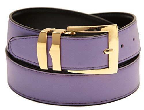 Concitor Men's Belt Reversible Wide Bonded Leather Gold-Tone Buckle LILAC/Black 32