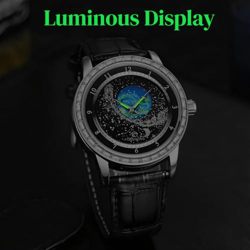Image of FORSINING Watches for Men Rhinestone Inlay Rotational Starry Sky Moon Phase Mechanical Automatic Watch Waterproof for Business Leather Wristwatch