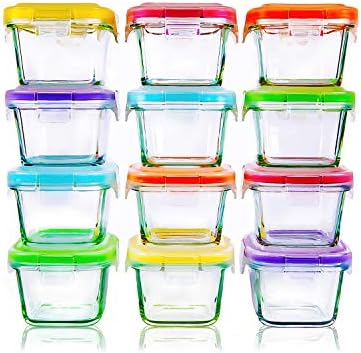 lunchley Glass Baby Food Storage Jars with Lid | 12 Set | 5 oz Borosilicate Glass Jars | Freezer Storage | Reusable Small Glass Storage Containers | Microwave & Dishwasher Safe | for Infant & Babies