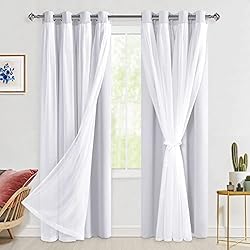 Doble Cortina Salón Hiasan Cortinas opacas de tul transparente con alzapaños, cortinas opacas de doble capa, para dormitorio, salón, 213 x 132 cm (alto x ancho)