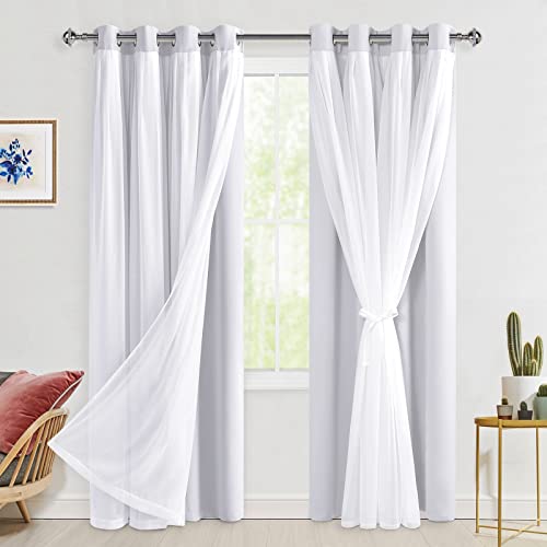 Hiasan Cortinas opacas de tul transparente, cortinas opacas de doble capa, para dormitorio, salón, 213 x 132 cm (alto x ancho)