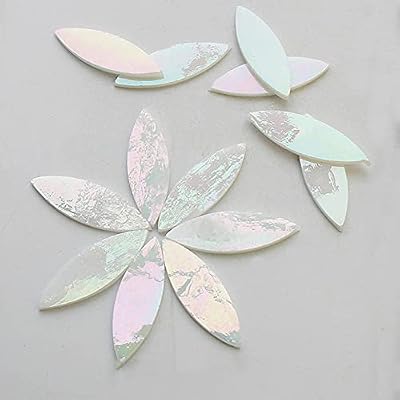 Mosaic Tiles 28 Pieces / 110 g Pack of Mica Stained Glass Mosaic Tile Supplies for Home Decoration, DIY Crafts, Plates, Picture Frames, Flowerpots – 1.6x5 cm Leaves Tiles (White Illusion)