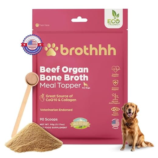 Beef Organ Bone Broth Meal Topper for Dogs - 100% Grass Fed, Veterinarian Approved, Non-GMO by Brothhh - Supports Immunity, Joint & Heart Health, Vision & Vitality - No Fillers - Pet Supplement