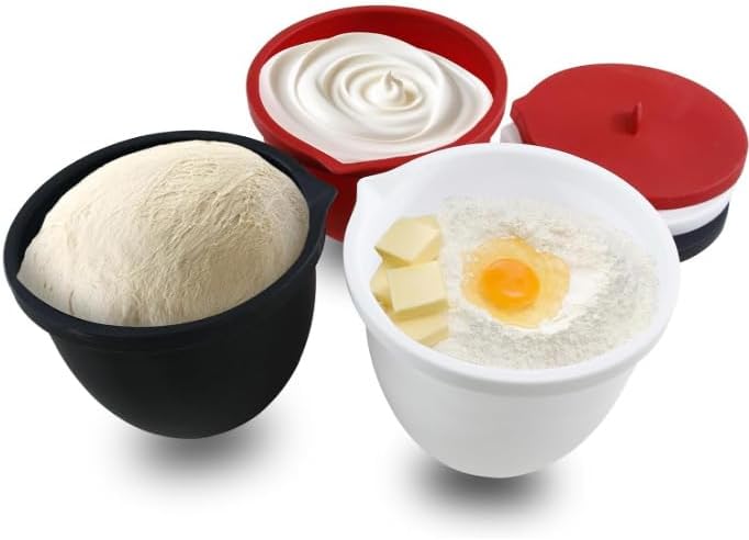 Ceruaxb Silicone Liners for KitchenAid Tilt-Head 5QT Stand Mixers, 3 Colors Silicone Bowl Liners with Lids (Red+White+Black)
