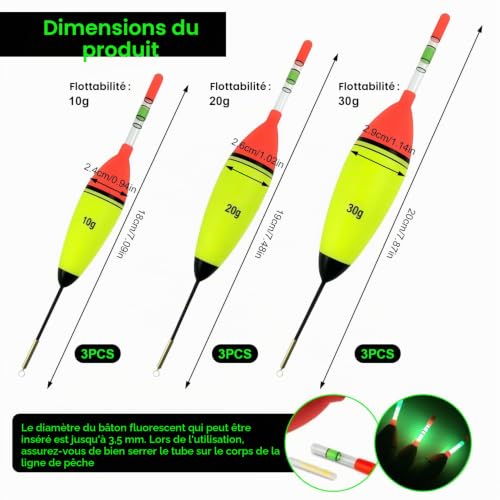 9 Pièces Flotteur Peche au Coup Bouchon Peche Lumineux Flotteur Truite – vue 2