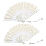 2 Stück Fächer Weiß, Fächer Hochzeit, Goldbedruckter Faltfächer mit Anhänger, Fächer Damen, Handfächer, Geeignet für Hochzeiten, Tanzaufführungen, Shows und Partys