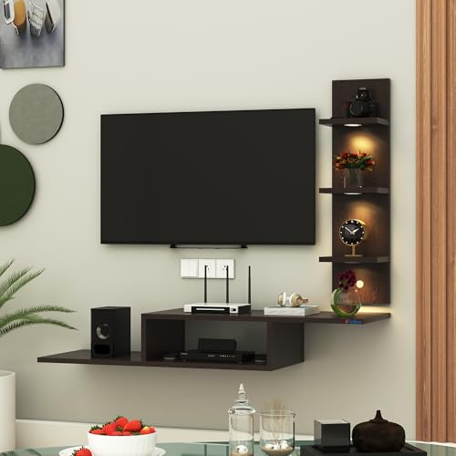 Image of Anikaa Engineered Wood LED Light TV Unit Wall Mounted TV Unit Wall TV Stand TV Cabinet for Living Room, Set Top Box Stand - Wenge (D.I.Y - Do-It-Yourself) Ideal for Up to 43 inch Inches