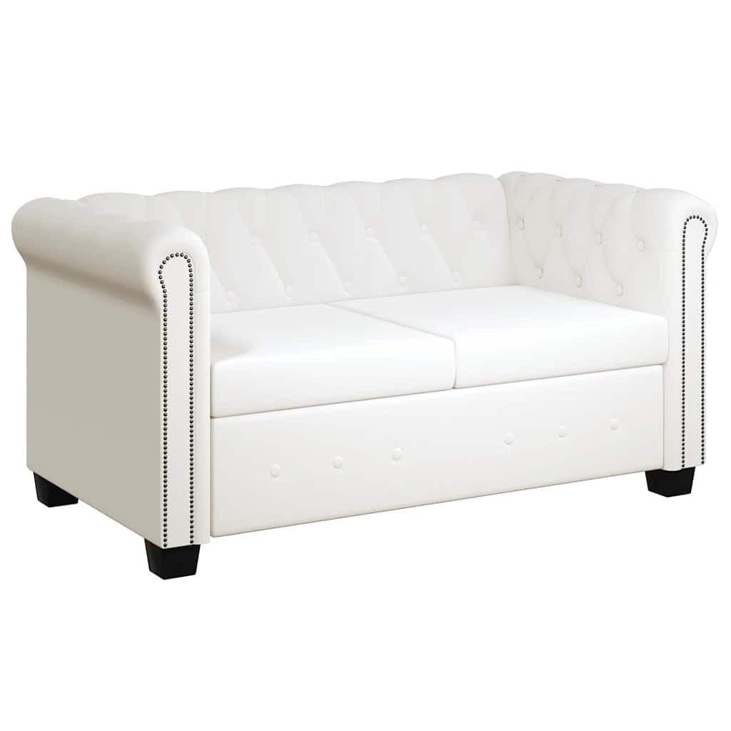 Chesterfield - Juego de sofá de 2 plazas y 3 plazas, piel sintética blanca, diseño lujoso, marco de madera, acolchado cómodo para salón, oficina, vestíbulo