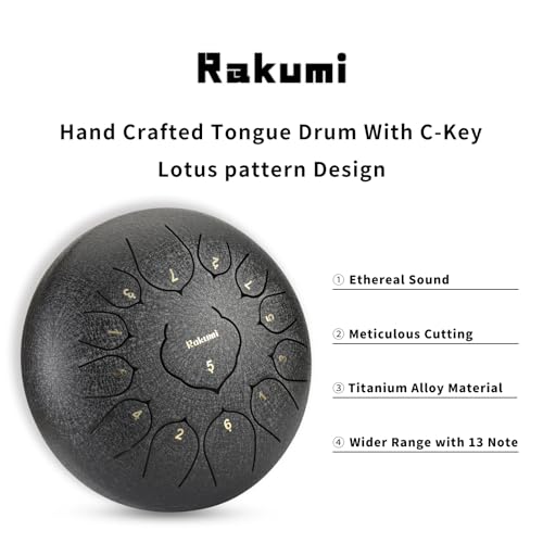 Steel Tongue Drum-13 Note 12 Inch Percussion Instrument Lotus Hand Pan Drum C key with Drum Mallets Carry Bag… - Thumbnail 2