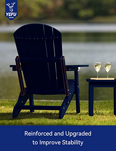 Yefu Adirondack Chair Adjustable Back, Folding Adirondack Chair With Cup Holder, Outdoor Fire Pit Chair, Hips All Weather For Patio Lawn Outside Garden Pool, 380Lbs (Dark Navy) #TOP5