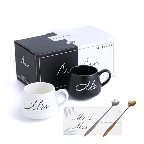 McBecdy Mr and Mrs Tasses à café en Céramique - 400ml Tasse de Couple avec cuillère Cadeau pour mariage, fiançailles, Saint-Valentin, anniversaire,...