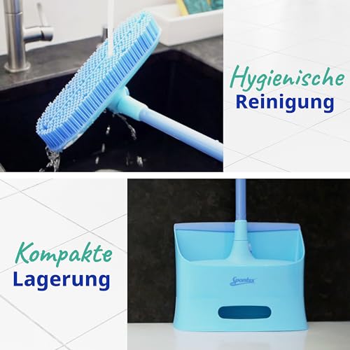 Spontex Catch & Clean Set aus Gummibesen und Kehrblech für den Innenbereich - Set aus Gummibesen und Kehrblech zur Entfernung von Haaren - Gummibesen zur Reinigung aller Oberflächen