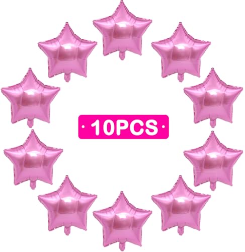 Image of MEETINGU Pink Star Foil Balloons, 10pcs, Pink, Star, Balloons, Women, Girls, Birthday, Anniversary