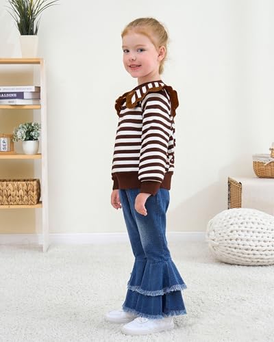 Baby Toddler Girl Clothes Winter Outfits, Little Girls Clothing Peter Pan Collar Sweatshirt Flared Denim Pants Jeans3