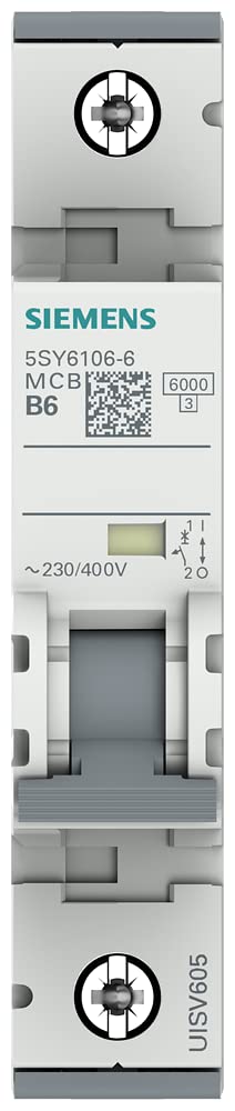 Siemens 5SY61066 Supplementary Protector, UL 1077 Rated, 1 Pole Breaker, 6 Ampere Maximum, Tripping Characteristic B, DIN Rail Mounted