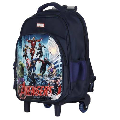 Image of NOVEX Marvel Avengers Boys Kids School Backpack - 17 Inch | Trolley Bag Convertible Rolling Backpack with Wheels & Adjustable Handle | Spacious School Bags, Lightweight & Durable | Blue