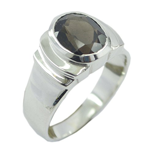 Bague quartz fumé argent 925 ovale artisanale de taille H à Z