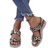 DOIX Sandalias de Mujer con Plataforma y Cuña Pantuflas Deslizantes de Piel Sintética con Flores de Verano Chanclas Estampado Leopardo Comfy Mules Zapatos para Caminar,Leopard Print,US8/EU39