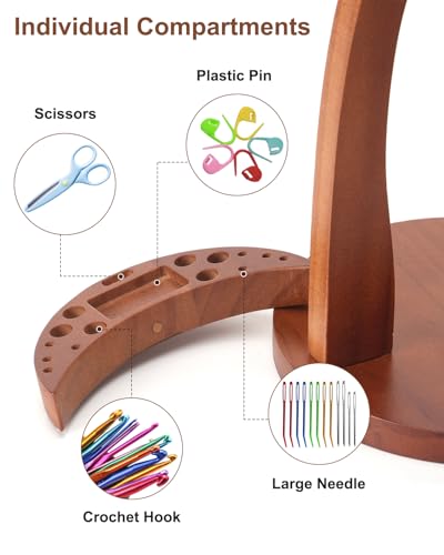 eZAKKA Magnetic Wooden Yarn Spinner for Crocheting, Portable Organizer Base — view 3