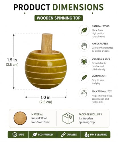 Image of Handmade Wooden Spinning Top, Classic Traditional Toy, Natural Wood, Montessori Educational Desk Fidget Toy for Kids