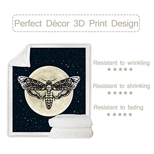 Sleepwish Death Moth Throw Blanket Hawk Moth Skull Sherpa Fleece Blanket Black Galaxy Star Print Blankets For Kids Teens Boys Men Gothic Halloween College Dorm Decor King(108"X90") #TOP15