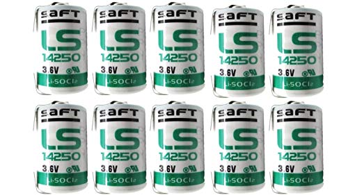 Saft 1/2 Aa 3.6 V Lithium Battery With Tabs Ls14250 Non Rechargeable Pack Of 10 With Loopacell Cloth #TOP1