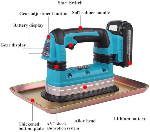 200W Cordless Concrete Vibrator, 6-Speed Adjustable Portable Cement Trowel, Rechargeable Mortar Vibrating Machine for Road & House Use (Blue)